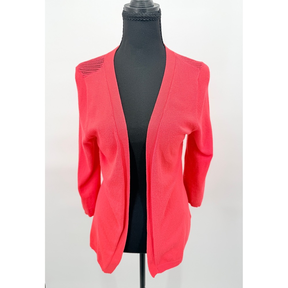 Maurices Cardigan Women M Coral Good Open Front Pointelle Crochet Back 3/4 Slv